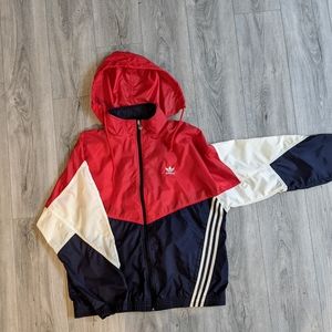 Vintage Adidas jacket hood red white blue trefoil